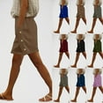 thumbnail image 1 of Lightning Prime Today! lcziwo Womens Summer Cotton Linen Shorts High Waisted Side Button Trim Shorts Baggy Casual Travel Beach Shorts with Pockets Navy XL, 1 of 7