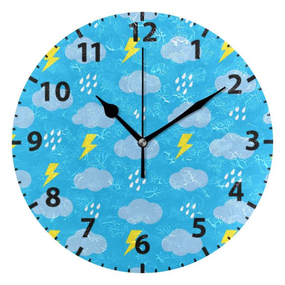 Lightning Rain Wall Clock 10in Round Artistic Oil Painting Home Decor Desk Table Clock