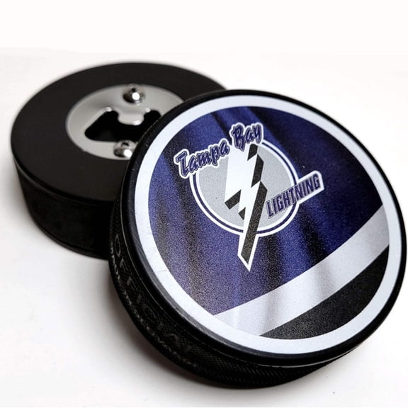Lightning Reverse Series Hockey Puck Bottle Opener