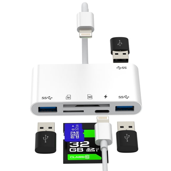 Lightning to SD Card Reader for iPhone 14 for Apple Adapter USB Digital Camera Memory Stick for iPad Phone Charging Cable OTG Accessorie Transfer Computer Photo TF Adaptor Connector