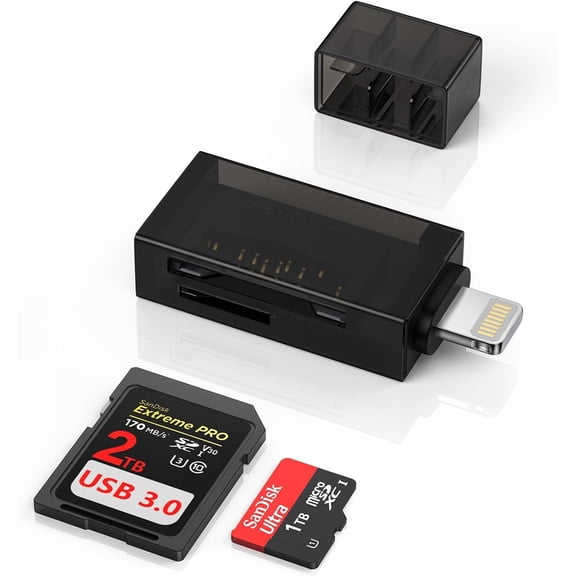 Lightning to SD Card Reader for iPhone/iPad, 2-in-1 Memory Card Adapter with SD/TF Card Reader Adapter Camera Memory Card Reader for iPhone 14/13/12/11/XR/XS/X/8, View Photos & Videos  No App Needed
