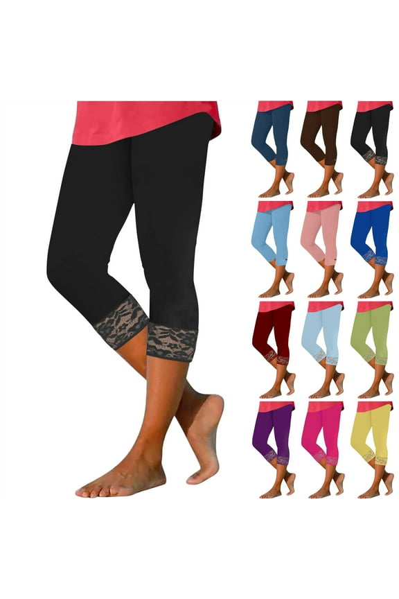 Lightning Sale! lcziwo Capri Pants for Women Casual Summer Workout Leggings High Waisted Stretch Knee Length Cropped Pants Comfy Yoga Capris Army Green L