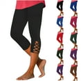 thumbnail image 1 of Lightning Sales of Today Prime! lcziwo Yoga Leggings for Women Solid Casual High Waist Capri Pants Comfy Stretchy Workout Compression Capris Lace Trim Cropped Leggings Brown XXL, 1 of 5