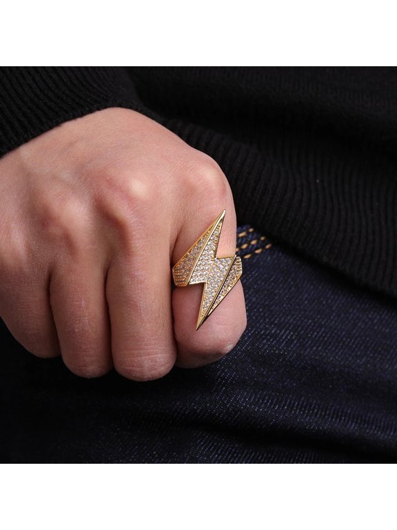 Lightning Statement Wide Band Ring For Men Women 14K Gold Filled Bold Artisan Jewelry