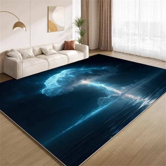 Lightning Storm Area Rugs, Dark Blue Ocean Thunder Pattern Carpet, Washable Non Slip Low Pile Soft Rug for Living Room Bedroom Decor Mat 2ftx3ft