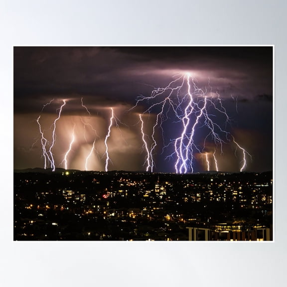 Lightning Storm Brisbane Poster Wall Art, Modern Wall Decor, 24x36 UNFRAMED