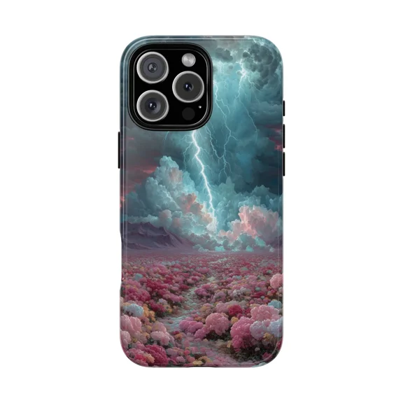 Lightning Storm Clouds Floral Scene Case for iPhone 11-17 Pro Max