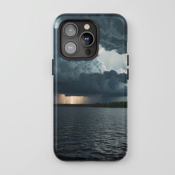 Lightning Storm Lake Protective Phone Case for All iPhone Series