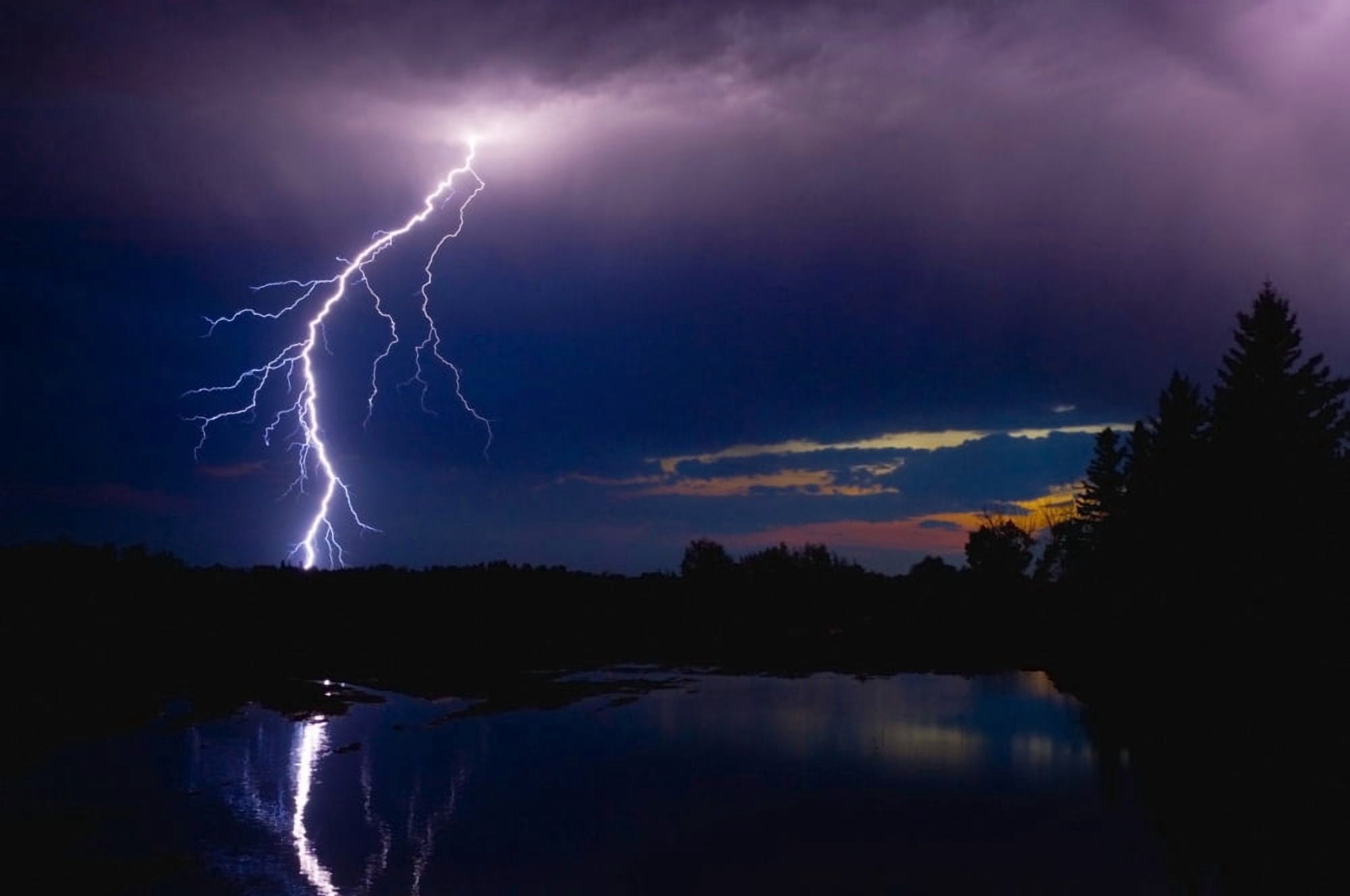 Lightning Storm Over A Lake Canvas Art - Corey Hochachka Design Pics (17 x 11)