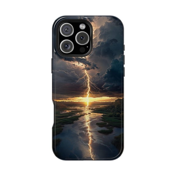 Lightning Storm Over Nature Lake with Thunder Sky Phone Case for 17 16 15 14 13 12 11 Pro Max