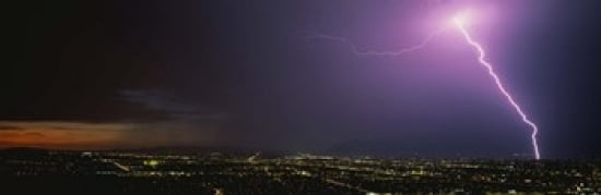 Lightning Storm at Night Canvas Art - Panoramic Images (36 x 12)