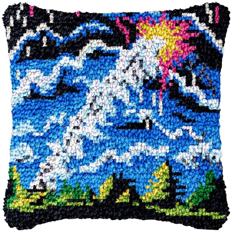 Lightning Stormy Latch Hook Pillowcase Kits for Adults and Starter DIY Cushion Cross Stitch Latch Hook Rug Kits with Preprinted Canvas Crochet Yarn Kits Needlework Crafts 17'' X 17''