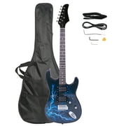 Lightning Style Guitar with Power Cord/Strap/Bag/Plectrums Black & Dark Blue
