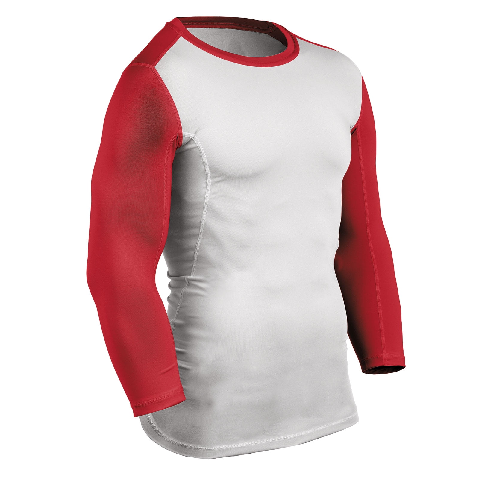 Lightning Three-Quarter Sleeve Compression Shirt, Adult Small, White with Scarlet Sleeves