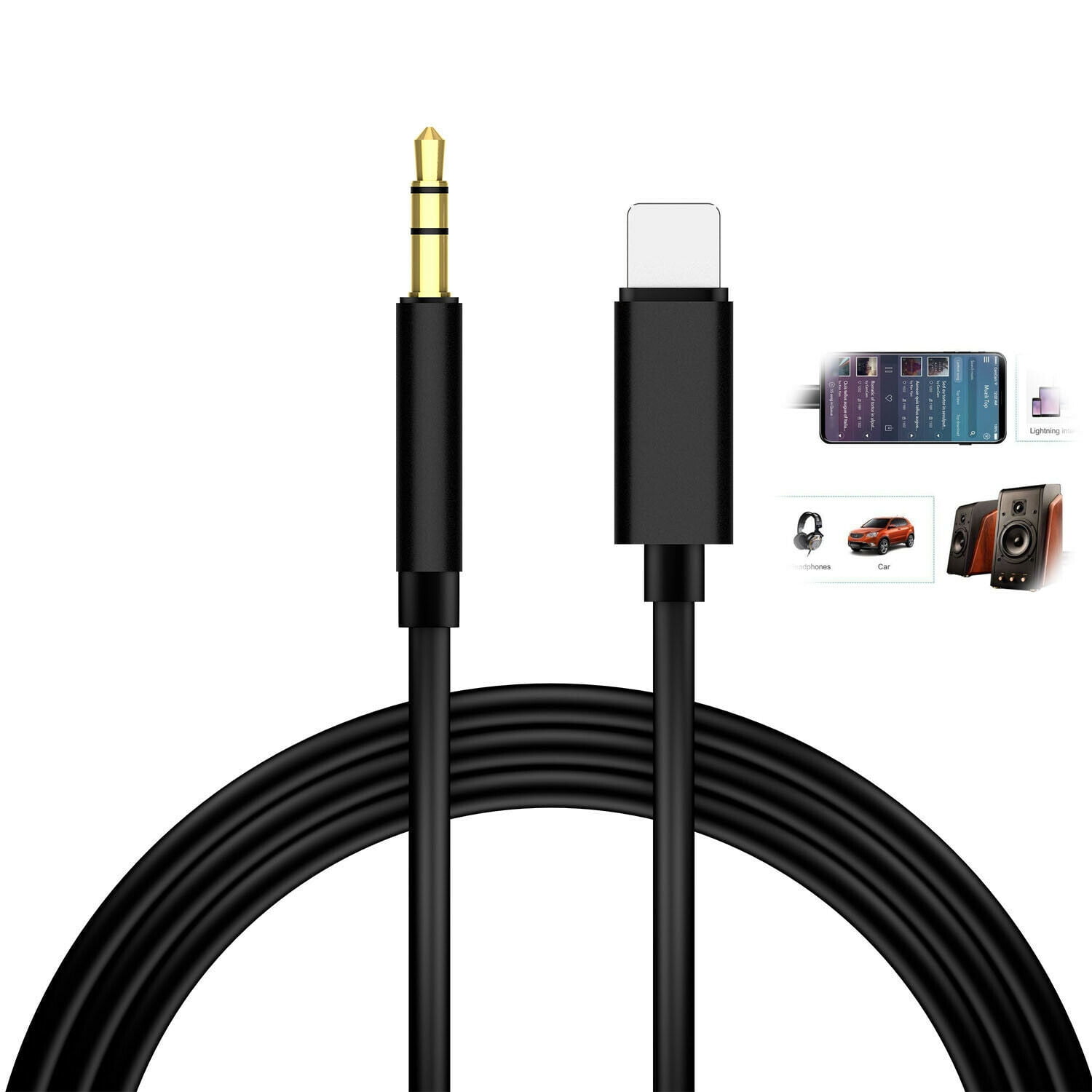Lightning To 3.5 Mm Headphone Jack Adapter AUX Audio Music Cable Car Cord  for iPhone 7 8 Plus X XS(Gold) 