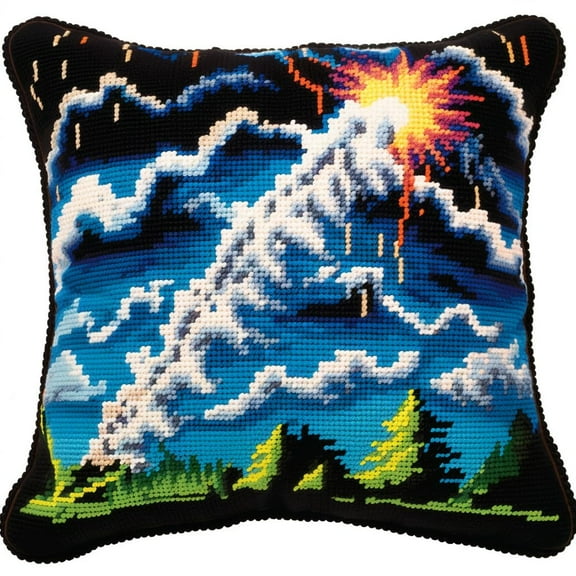 Lightning Tree Latch Hook Kits Pillow Crochet Yarn Rug Pre-Printed Cushion Needlework Pillowcase DIY Hook and Latch Kit Christmas Home Sofa Decoration 43x43cm
