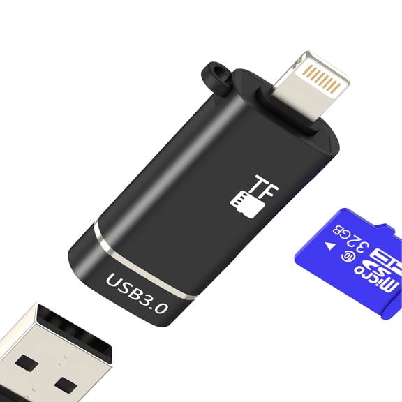 Lightning to USB 3.0 Adapter for iPhone 14 13 12 11 Pro Max (2in1)Digital Camera Flash Drive TF Micro SD Card Reader OTG Cable Female for iPad for Apple Male Port Mfi Certified Phone Transfer dongle