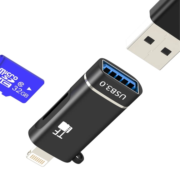 Lightning to USB Adapter(2in1)Micro SD Card Reader for iPhone 14 13 12 Pro Max OTG 3.0 Cable for Apple MFI Certified for iPad Connector Digital Camera TF Memory Photo Transfer Stick Drive Accessories
