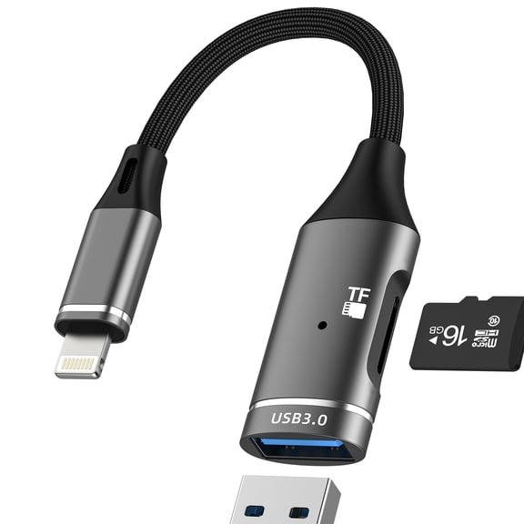 Lightning to USB Adapter(2in1)for Iphone 14 13 12 Micro SD Card Reader for Apple MFi certification Cable Digital Camera for Ipad TF OTG Lighting Male Transfer Cord Connection Dongle Photo