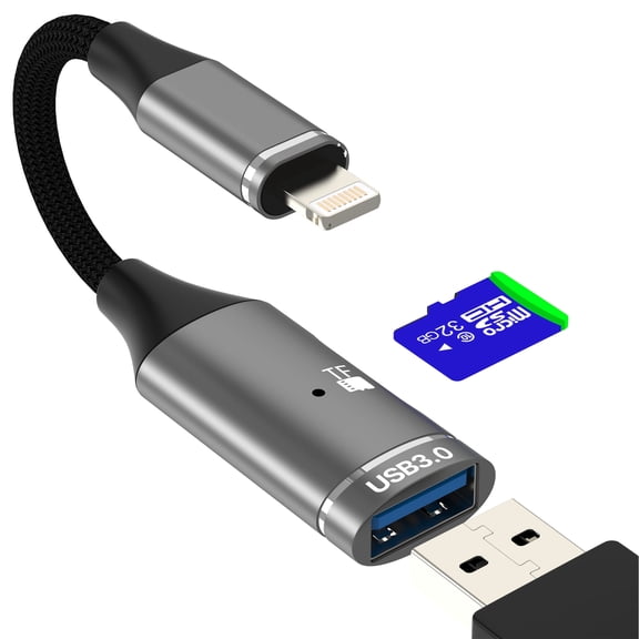 Lightning to USB Adapter (2in1) for iPhone 14 13Pro Max Micro SD Card Reader for Apple MFi certification Cable Digital Camera for iPad Flash Drive OTG 3.0 Lighting Transfer Adaptador Cord Connection