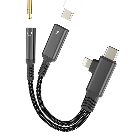Lightning USB C to Headphone Jack Adapter for iPhone 16 15 14 13 Pro Max 3.5mm AUX Charger Splitter Audio Cable Dongle for Apple Cord Charging Compatible for Samsung for iPad 10 Type C Connector