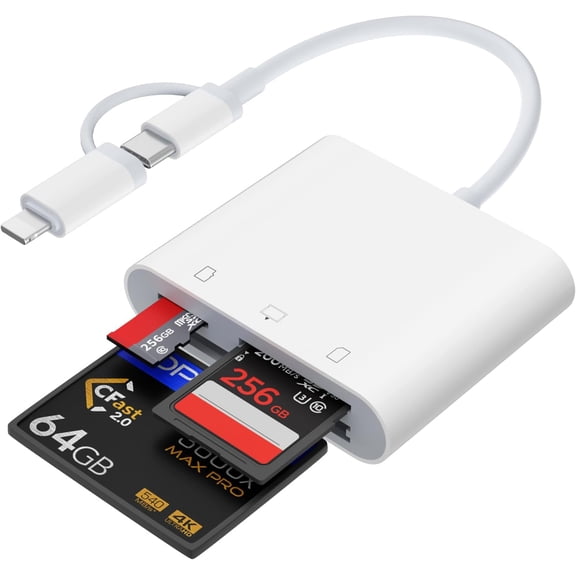 Lightning and USB C SD Card Reader for iPhone iPad Mac Android Phone Laptop, 3 in 2 Memory Card Reader Supports Compact Flash SD Micro SD CF Card, Digital Camera Adapter Plug and Play