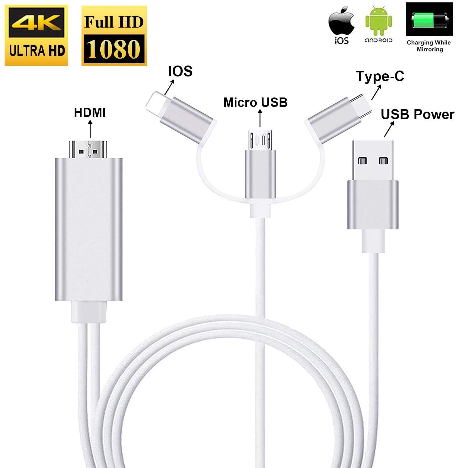 Sarent 3 in 1 HDMI Adapter Lightning to USB/Type-C Cable, Silver