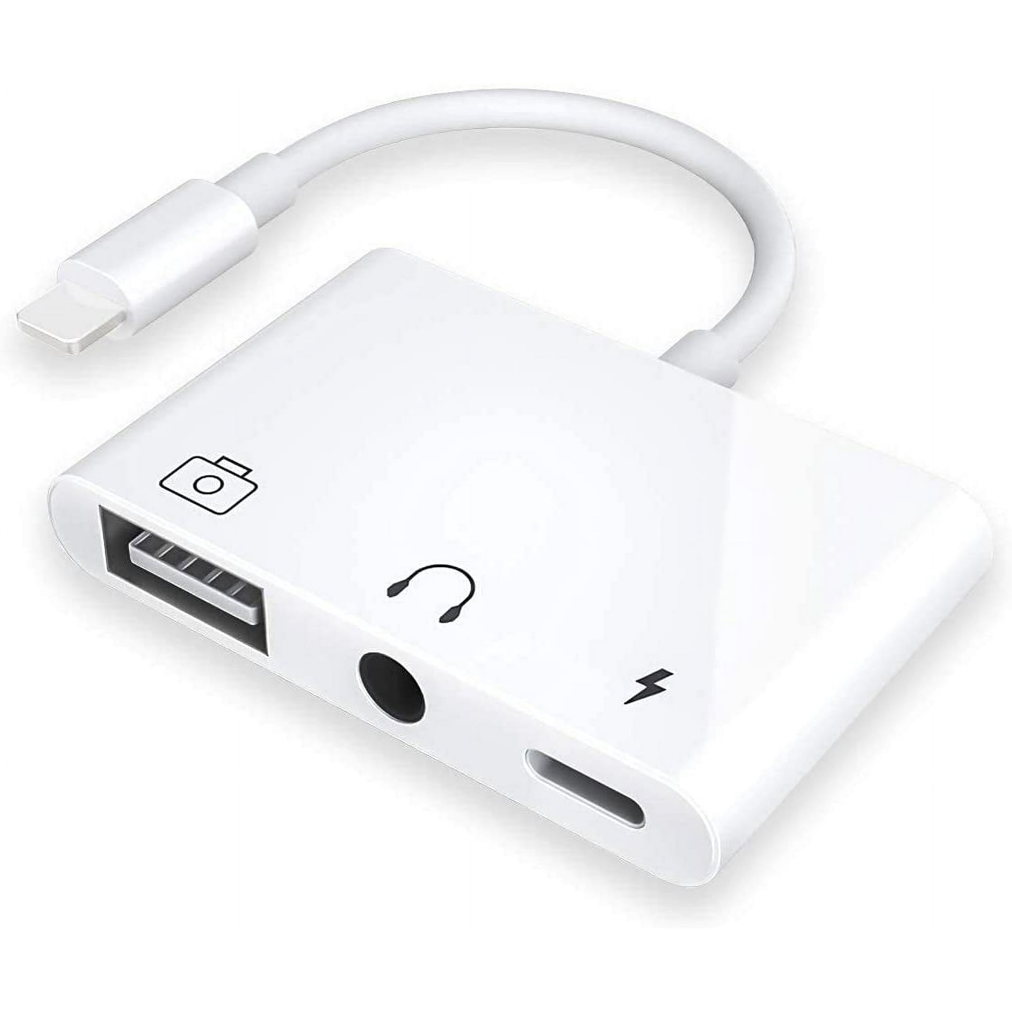 Lightning to USB Camera Adapter and 3.5mm Headphone Audio Jack Adapter with iPhone Charger Splitter 3 in 1 USB OTG Adapter for iPhone iPad USB Flash