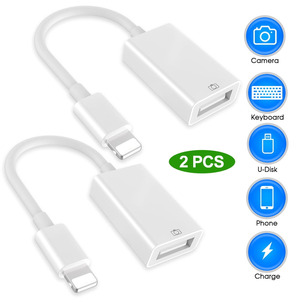 Lightning to USB Camera Adapter,USB 3.0 OTG Data Sync Cable Adapter  Compatible with iPhone,USB Female Supports Connect Card Reader,U  Disk,Keyboard,USB Flash Drive Plug&Play - 2 Pack 