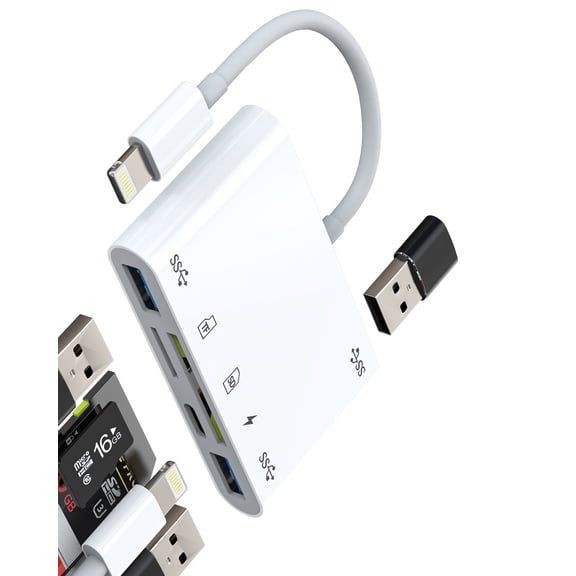 Lightning to USB Micro SD Card Reader Charger Adapter for iPhone 13 14 Pro Max for iPad Dongle for Apple MFI Certified Hub Cable TF OTG Camera Memory Cord Converter Splitter Charging Accessories