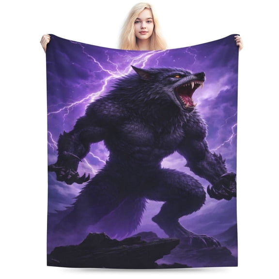 Lightning Werewolf Beast Blanket Halloween Werewolf Throw Blanket Dark Fantasy Monster Wolf Pattern Soft Cozy Blanket for Couch Bed Home Decor 50x40