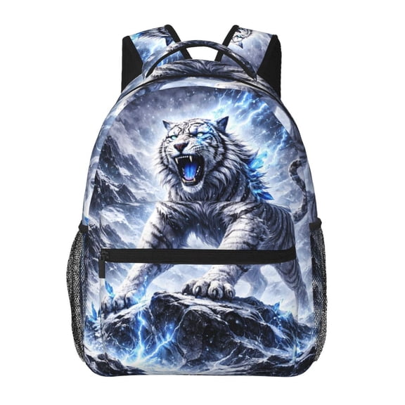 Lightning White Tiger Backpack Lightweight Rucksack Travel Bag for Men and Women