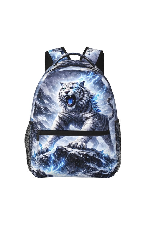 Lightning White Tiger Backpack Lightweight Rucksack Travel Bag for Men and Women