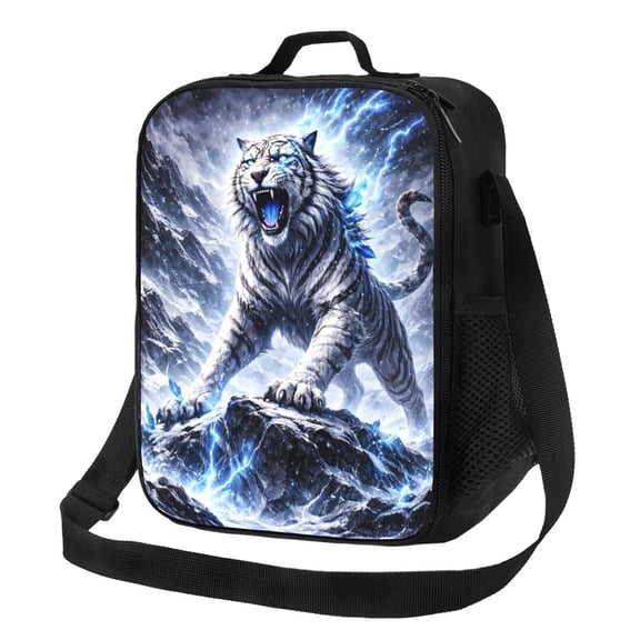 Lightning White Tiger Lunch Bag Insulated Thermal Box with Shoulder Strap & Handle for Work and Picnic