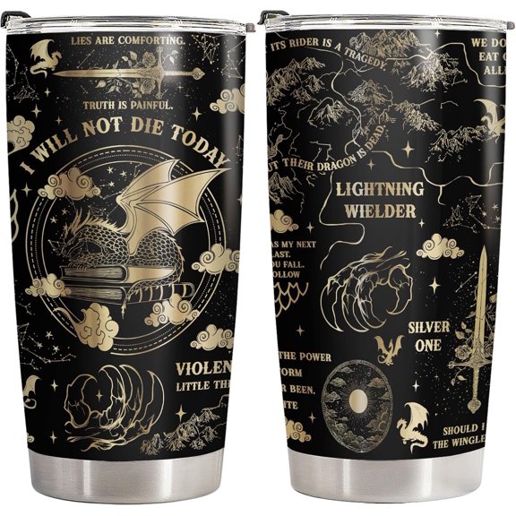 Lightning Wielder Dragon Tumbler 20oz Stainless Steel Insulated, Fantasy Book Lover Gift for Readers - Birthday Gifts for Men & Movie Lovers