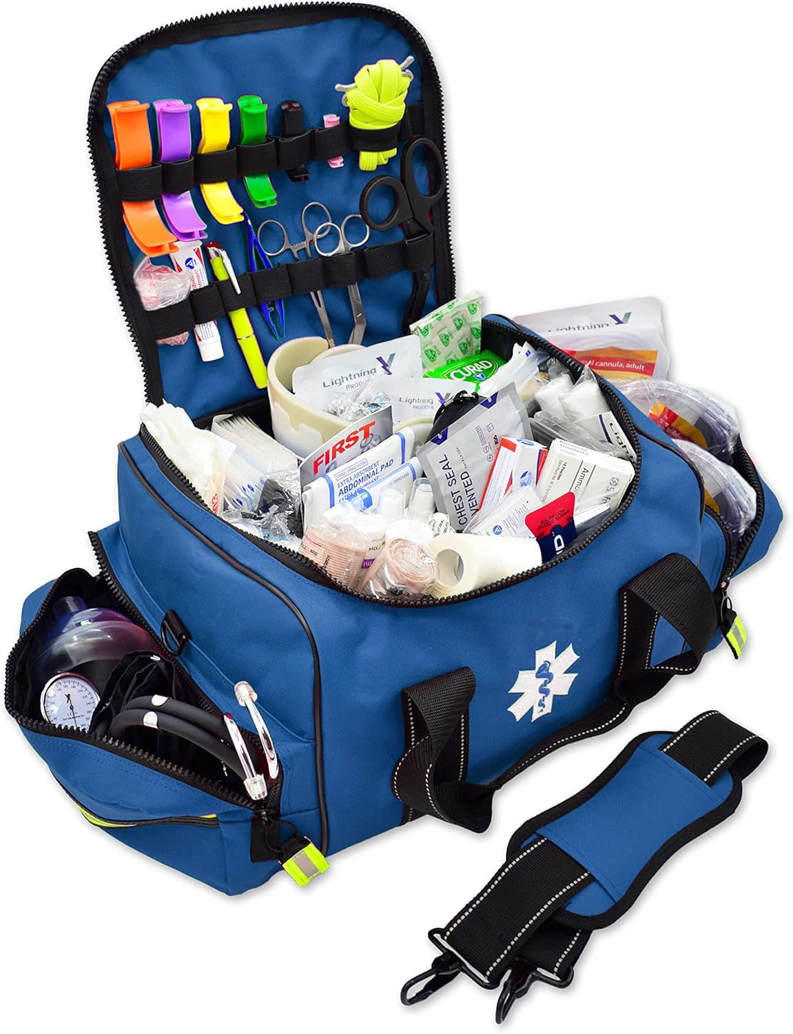 Lightning X Pre-Stocked EMS/EMT Trauma Kit w/Large First Responder Bag & 256 First Aid Medical Supplies - Black