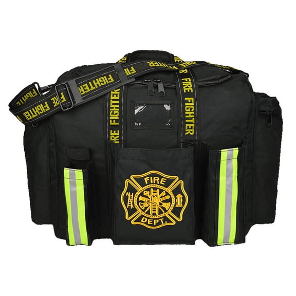 Lightning X Premium Firefighter Fireman XL Step-In Turnout Fire Bunker Duty Gear Bag w/ Shoulder Strap & Front Operations Pockets - Black