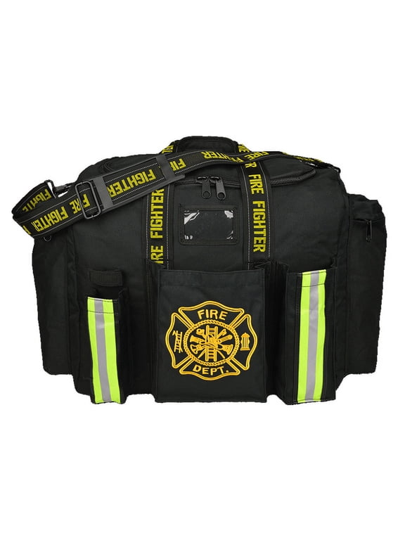 Premium Firefighter Fireman XL Step-In Turnout Fire Bunker Duty Gear Bag w/ Shoulder Strap & Front Operations Pockets - Black