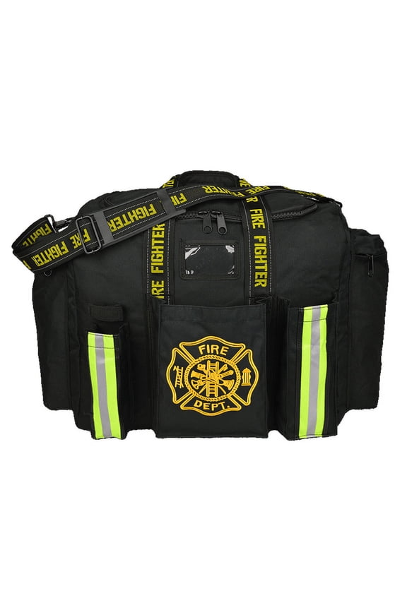 Premium Firefighter Fireman XL Step-In Turnout Fire Bunker Duty Gear Bag w/ Shoulder Strap & Front Operations Pockets - Black