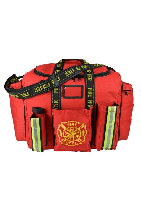 Premium Firefighter Fireman XL Step-In Turnout Fire Bunker Duty Gear Bag w/ Shoulder Strap & Front Operations Pockets - Red