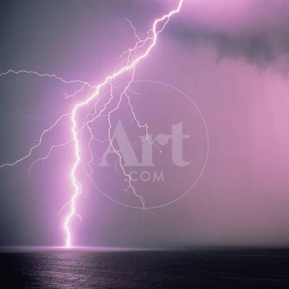 Lightning across the sea, Scenic Unframed Photographic Print Wall Art by Klaus Hackenberg Sold by ArtCom