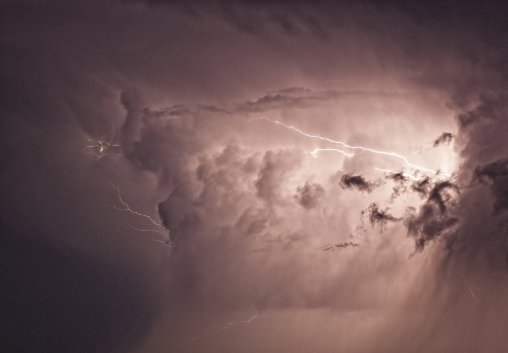 Lightning arcs between clouds during a storm Saskatchewan Canada Canvas Art - Robert Postma Design Pics (32 x 22)