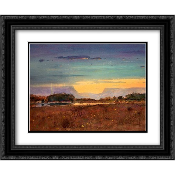 Lightning at Sunset 2x Matted 24x20 Black Ornate Framed Art Print by Perkinson, Tom