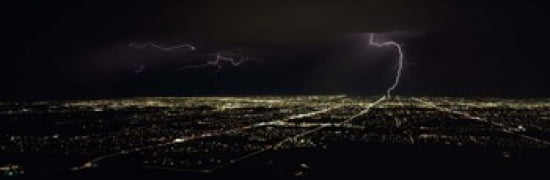 Lightning in the sky over a city Phoenix Maricopa County Arizona USA Canvas Art - Panoramic Images (36 x 12)