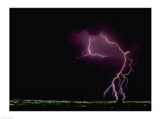 Lightning over a city Canvas Art - (24 x 18)