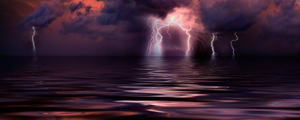 Lightning over the sea Canvas Art - Panoramic Images (27 x 9)