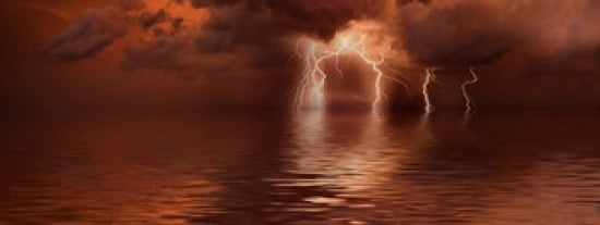 Lightning storm over the sea Canvas Art - Panoramic Images (30 x 12)
