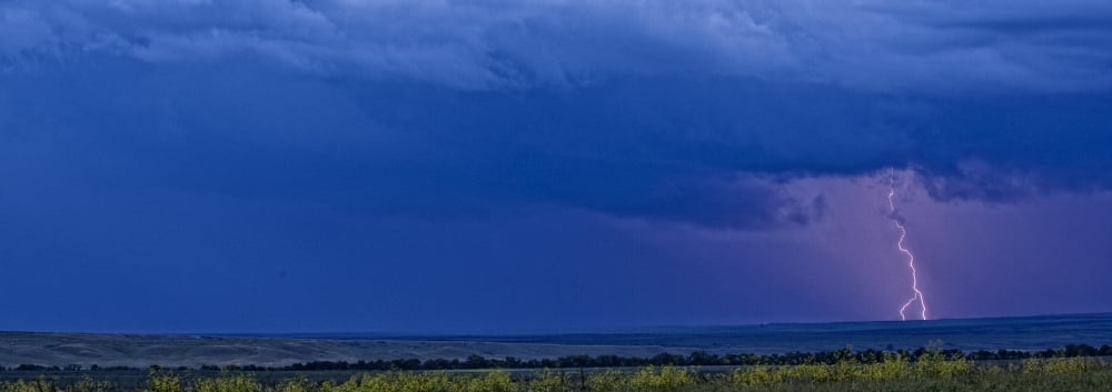 Lightning strike over the prairies Saskatchewan Canada Canvas Art - Robert Postma Design Pics (44 x 15)