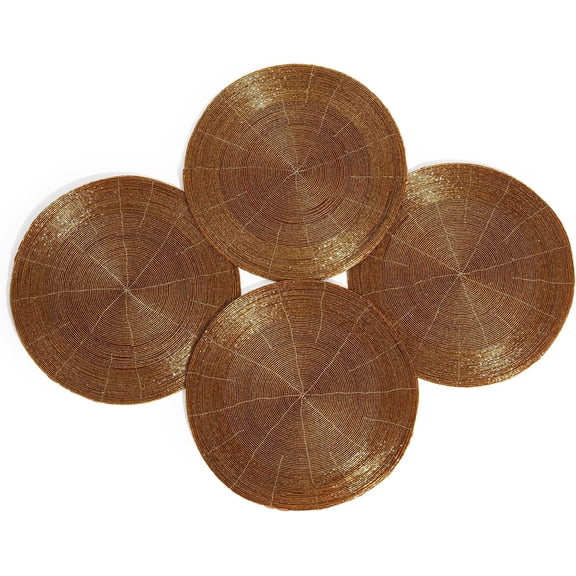 Lightnpro Beaded Placemats Set of 4-13 Inch Round Decorative Table Chargers Plates - Rustic Farmhouse Handmade Glitz Table Mats for Dining Table, Holiday Parties, Wedding & Home Dcor - Coffee