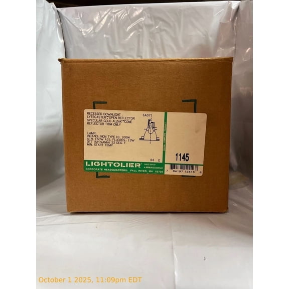 Lightolier 1145 Recessed Downlight Lytecaster Open Reflector Specular Gold